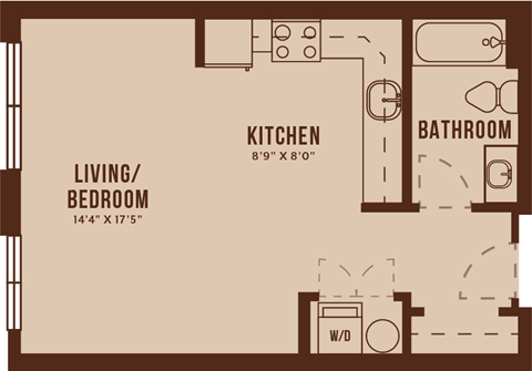 Floor plan for studio, 1 bath, 501 sqft
